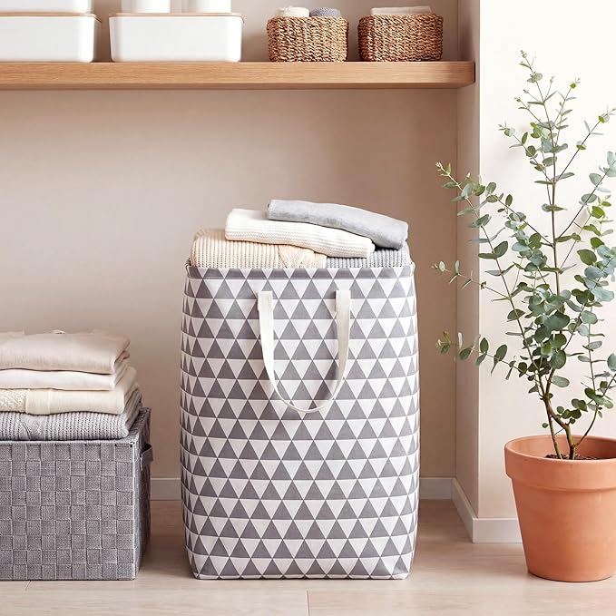Patelai 3 Pieces Large Laundry Hamper Collapsible Organizer Storage Bin Waterproof Foldable Dirty Clothes Laundry Basket for Home Bathroom(Geometric,16 x 12 x 24 Inch)