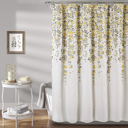 Lush Decor Weeping Flower Shower Curtain 72"W x 72"L Yellow & Gray - Fabric Shower Curtains for Bathroom - Floral Bathroom Curtain - Cottage Core Decor
