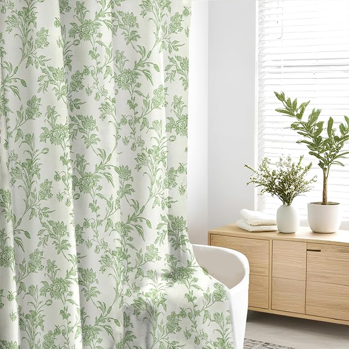 Seorsok Green Shower Curtain,Sage Cotton Floral Cottagecore,Elegant Floral Fabric Shower Curtain Machine Washable Waterproof Bathroom Decor 72'Wx72'L inches,Beige Green