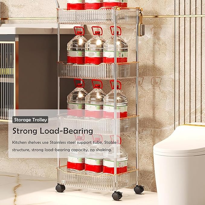 Acrylic Storage Trolley, Laundry Room Organization Mobile Shelves Bathroom Kitchen Rolling Utility Cart with Handle and Lockable Wheel(Green,14.1x10.2x17.3inch)