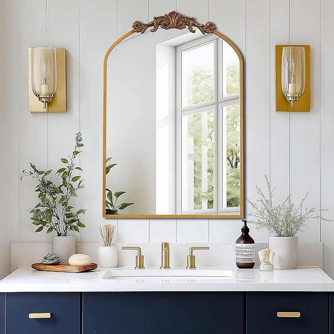 SogesHome 24x36 in Medicine Cabinet with Mirror for Bathroom, Wall Mount Mirror with Storage & 2 Adjustable Shelves for Entryway Hallway Bathroom, Vintage Gold