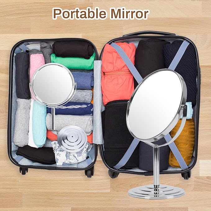 1X 3X Magnifying Makeup Mirror Vanity Mirror for Tabletop, Silver 7 Inch Standing Bathroom Cosmetic Mirror, Portable Double Sided Magnification Mirror