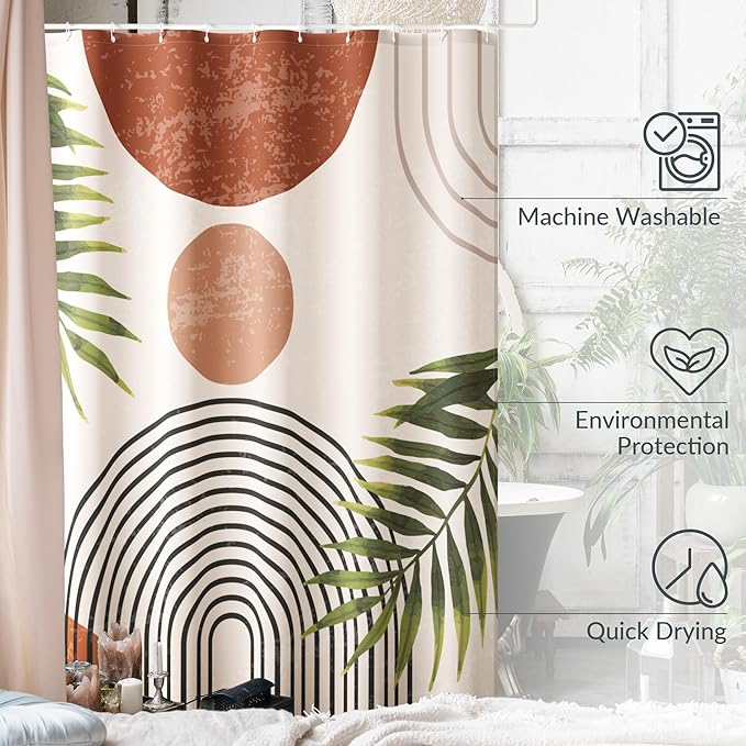 KIBAGA Beautiful Boho Shower Curtain for Your Bathroom - A Stylish 72" x 84" Modern Mid Century Curtain That Fits Perfect to Every Bath Decor - Ideal to Brighten Up Your Bohemian Bathroom at Home