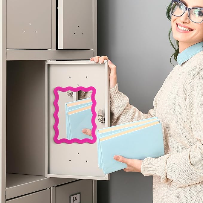 Leinuosen 1 Pcs Scalloped Magnetic Locker Mirror Small Real Glass Makeup Mirror with Magnetic Backing Cute Locker Decorations for Office Cabinet Lockers Accessories (5 x 7 Inch,Rose Red)