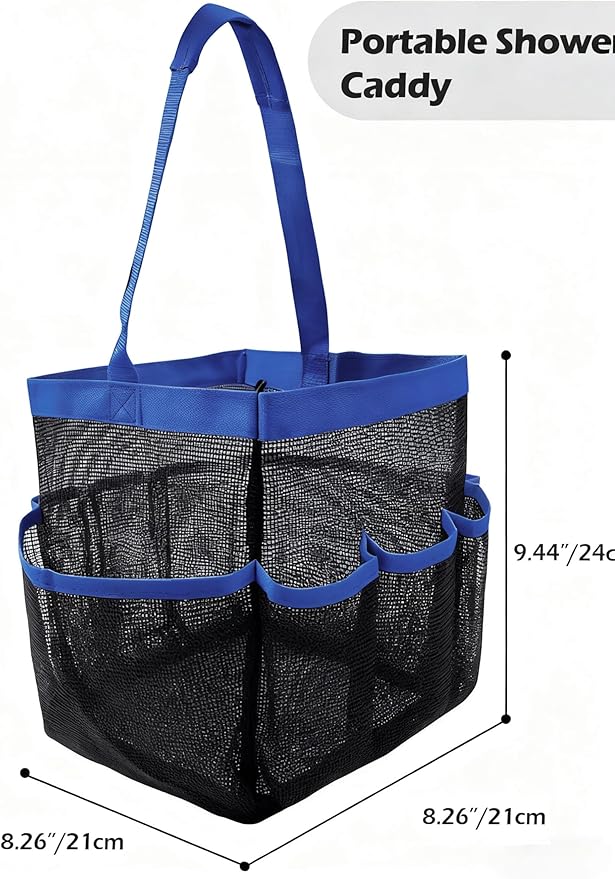 Mesh Shower Caddy Bathroom Portable College Dorm Essentials for Girls Guys Shower Tote Beach Camp Travel Hanging Toiletry Bag Blue