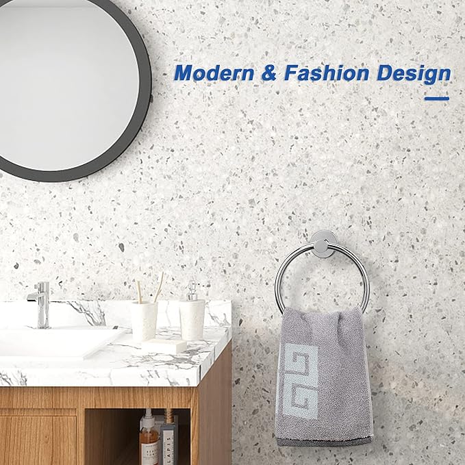 NearMoon Bath Towel Ring, Bathroom Hardware Accessories-Thicken Stainless Steel Hand Towel Holder for Bathroom, Modern Round Towel Hanger Wall Mounted (Chrome, 2 Pack)