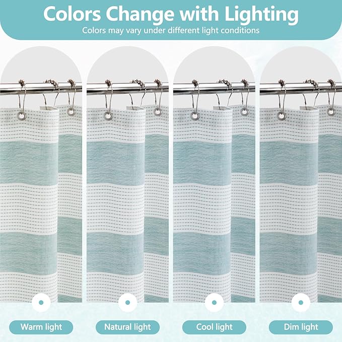 Boho Chic Thick Teal Shower Curtain with Tassels, 350GSM Cotton Linen Soft Fabric Shower Curtain Aqua Green, 72 x 72 Inch Heavyweight Elegant Farmhouse Bathroom Decor Curtain French Country