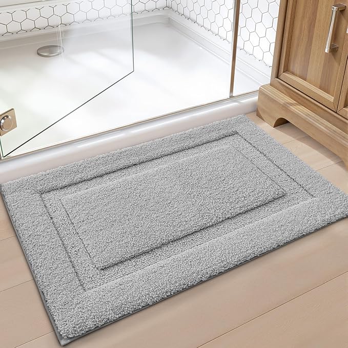 LUMI Ultra Soft Bathroom Rugs Non Slip with Rubber Backing, Absorbent Washable Bath Mat Quick Dry, Upgraded Premium Microfiber Plush Carpet for Bathtub and Shower Floor, Grey, 17x30