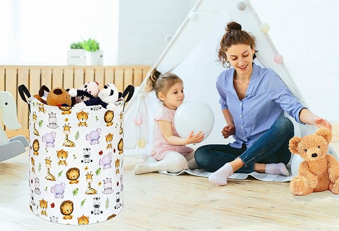 KUNRO Round Tiger Animals Laundry Gift Basket Storage Hamper, Clothes Storage Organizer Bins, Shelf Basket with Handles for Room Decor