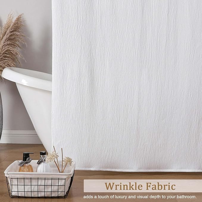 Aiyufeng 3D Textured White Small Shower Curtain for Bathroom, Fabric Shower Curtain Heavy Duty Cloth, Stall Size Narrow Bathroom Curtains, Machine Washable, 36x72 Inches