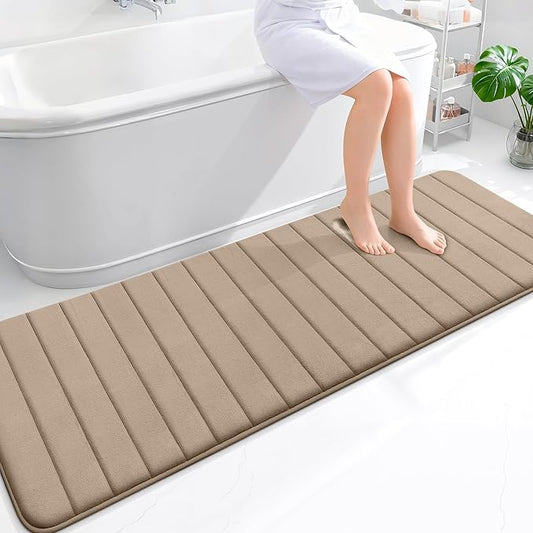 OLANLY Memory Foam Long Bathroom Rugs Runner 70x24, Super Soft Absorbent Bath Mat, Quick Dry, Machine Washable Shower Floor Rugs, Bathmat Carpet, Bathroom Home Decor Accessories, Tan