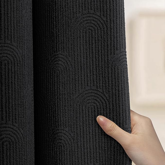 Black Shower Curtain Boho Cotton Texture Mid Century Minimalist Arch Shower Curtain for Bathroom,Ivory 72" W X 72" L