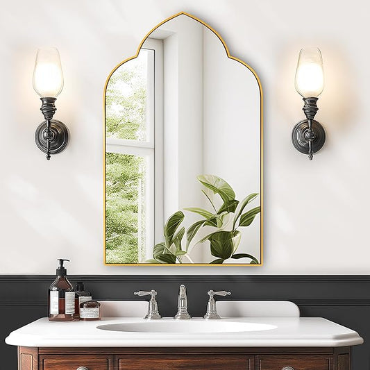SogesHome Medicine Cabinet with Mirror, Magic Mirror with Cabinet 2 Shelves, Wall Mount/Recessed Mirror with Medicine Storage, Perfect for Bathroom and Home Decor, Gold