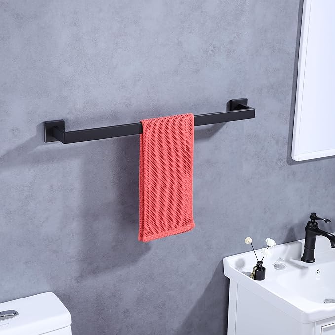 LANC 24 Inch Bath Towel Bar for Bathroom Wall Mounted, Matte Black Towel Hanger Square Towel Rack Stainless Steel Shower Towel Rail Towel Rod Kitchen Lavatory Hand Towel Holder, A8804MB-6P1