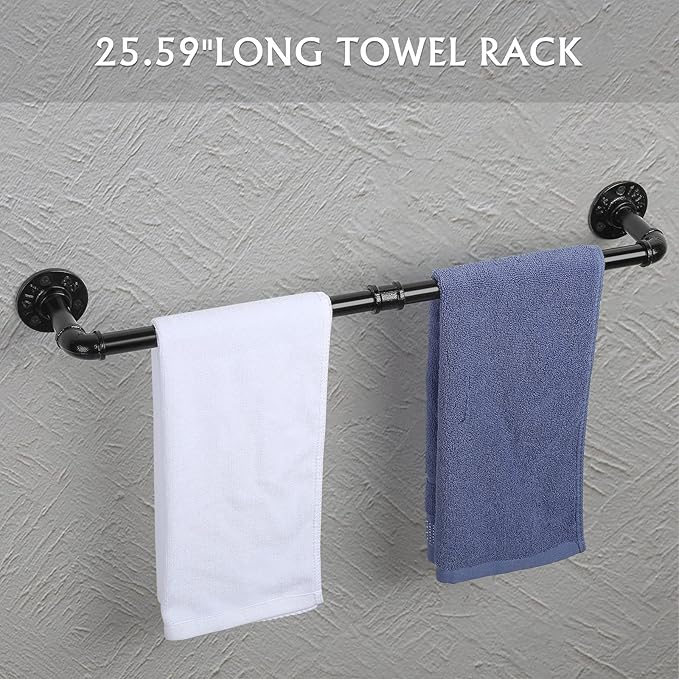 Bathroom Hardware Fixture Set Industrial Towel Bar Sets with Paper Towel Rack Wall Mount Hand Towel Holder Roll Ring Toilet Paper Holder and Pipe Robe Towel Holder Hanger for Farmhouse Home, 7 Pieces