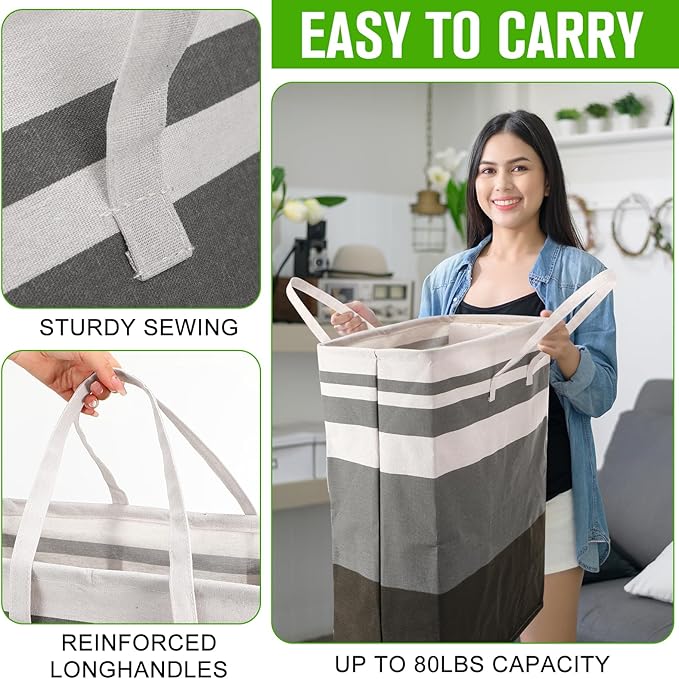 Eccliy 4 Pcs 100 L Large Laundry Basket Waterproof Freestanding Hamper Clothes Hamper Collapsible Laundry Baskets with Extended Handles for Clothes Towels Dorm (Gradient Grey)