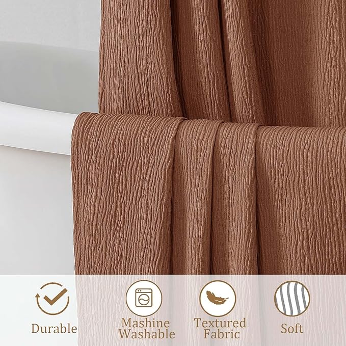 Aiyufeng 3D Textured Terracotta Shower Curtain for Bathroom, Fabric Shower Curtain Soft Cloth & Hotel Spa Quality, Luxury Boho Bathroom Curtains, Machine Washable, Terracotta, 72x72 Inches