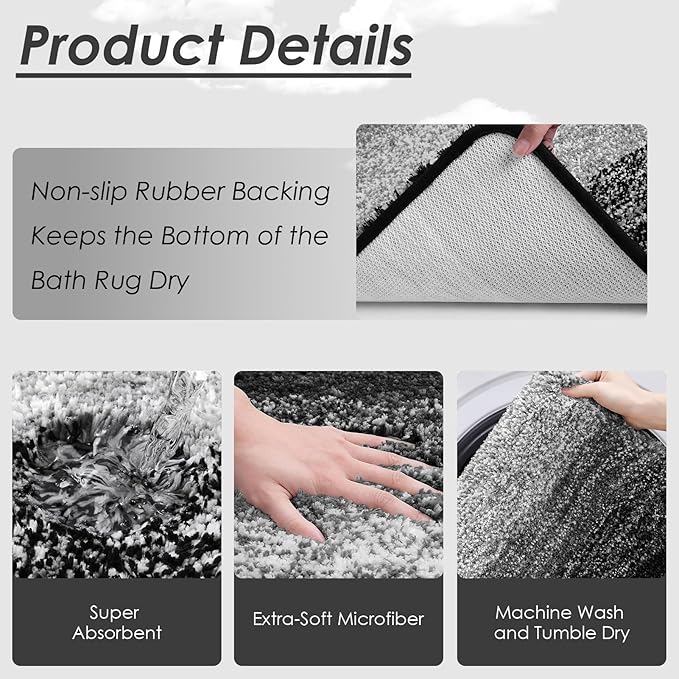 Bathroom Accessories Set - Bathroom Set with Shower Curtain and No Slip Rugs, Trash Can, Toilet Brush Holder Set, Soap Dispenser & Bath Towels - Stylish Bath Decor for Home, Apartment, Black, 25PCS