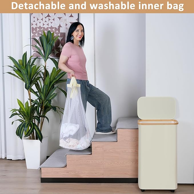 iEGrow 75L Laundry Basket with Wheels,Clothes Hamper for Laundry,Laundry Hamper with Lid and Inner Bag, for Laundry Room, Bedroom, Dormitory Storage,Pink