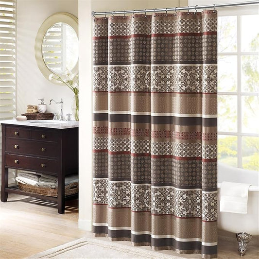 Princeton Geometric Jacquard Fabric Shower Curtain, Transitional Shower Curtains for Bathroom, 72 X 72, Red