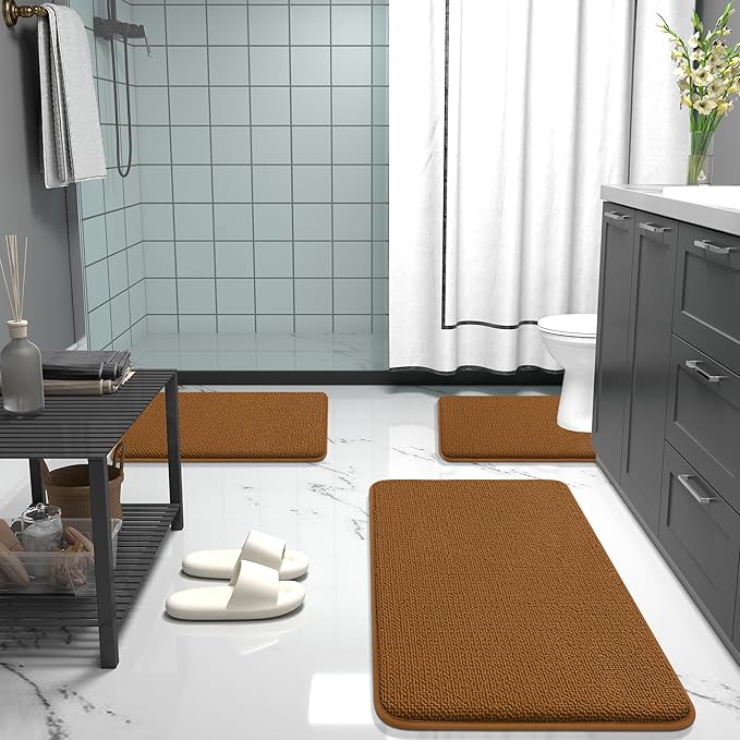OLANLY Thick Memory Foam Bath Mat Rug 59x20, Extra Soft Absorbent Bathroom Rug, Quick Dry Bath Mats, Non-Slip, Machine Washable Carpet for Bathroom, Tub and Shower, Home Decor Accessories, Ochre