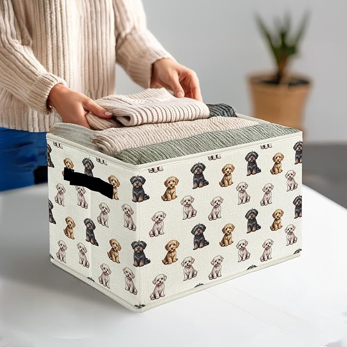 Cavapoo Gifts Storage Bins & Boxes with Handles, Dog Foldable Basket for Organizing Dog Lovers Owners, Cavapoo Christmas Collapsible Laundry Hampers for Bedroom Bathroom Clothes Toys Books