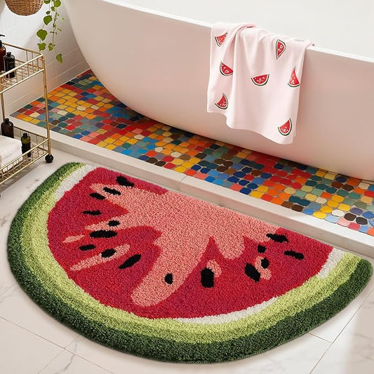 LUMI Cute Bathroom Rugs, Funny Fruit Rug, Soft Plush Fluffy Bath Mat, Absorbent, Non-Slip for Bathroom, Kitchen Sink, Bedroom, Kid's Bedroom, and Living Room, 17.5"x31.5", Watermelon