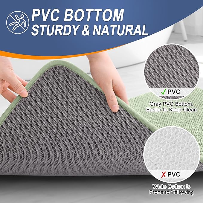 OLANLY Thick Memory Foam Bath Mat Rug 32x20, Extra Soft Absorbent Bathroom Rug, Quick Dry Bath Mats, Non-Slip, Machine Washable Carpet for Bathroom, Tub and Shower, Home Decor Accessories, Sage Green