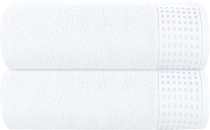 GLAMBURG Cotton 2 Pack Oversized Bath Sheet 35 x 70, Large Bath Sheet, Ultra Absorbent, Compact, Eco-Friendly and 100% Recyclable, Quick Drying and Lightweight Towel - White