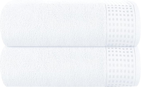 GLAMBURG Cotton 2 Pack Oversized Bath Sheet 35 x 70, Large Bath Sheet, Ultra Absorbent, Compact, Eco-Friendly and 100% Recyclable, Quick Drying and Lightweight Towel - White