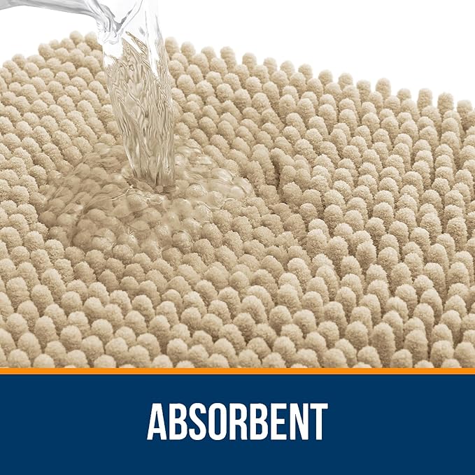 OLANLY Bathroom Rugs 30x18, Extra Soft Absorbent Chenille Bath Rugs, Rubber Backing Quick Dry, Machine Washable Bath Mats for Bathroom Floor, Tub and Shower, Home Decor Accessories, Beige
