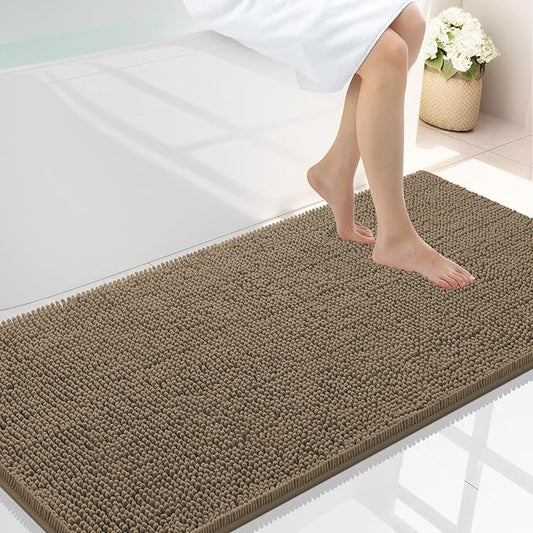 Smiry Luxury Chenille Bathroom Rugs 45x27, Extra Soft and Absorbent Shaggy Bath Mat, Machine Washable, Non-Slip Plush Carpet Runner for Tub, Shower, and Floor, Home Decor Accessories, Camel