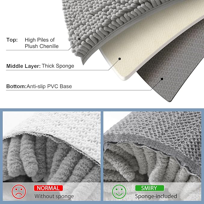 Smiry Luxury Chenille Round 24x24, Extra Soft and Absorbent Shaggy Bathroom Mat Rugs, Machine Washable, Non-Slip Plush Carpet for Tub, Shower, and Bath Room, Light Grey