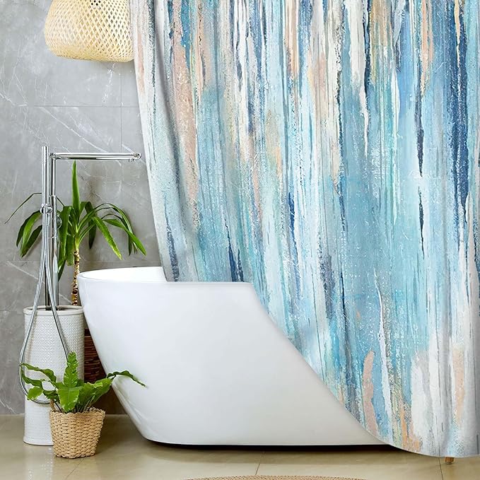 JAWO Abstract Shower Curtain Modern Shower Curtain Sets for Bathroom Gray Blue Aesthetic Stripe Pattern Contemporary Minimalist Painting Polyester Bathtub Curtains