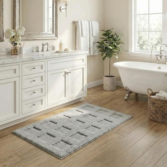 GRANNY SAYS Bathroom Rugs Non Slip Washable, Extra Soft & Water Absorbent Bath Mats for Bathroom, Plush Shaggy Bath Carpet, Grey Waffle Bath Mat Quick Dry for Tub & Shower, 20" x 32"