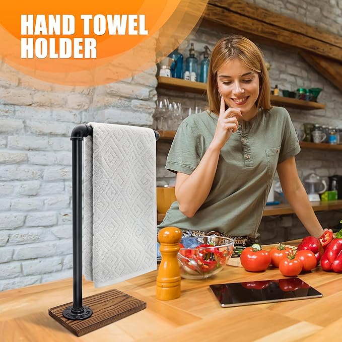 13'' Hand Towel Holder, L Shaped Towel Holder Stand with Weighted Base, Black Hand Towel Stand for Bathroom Kitchen Countertop