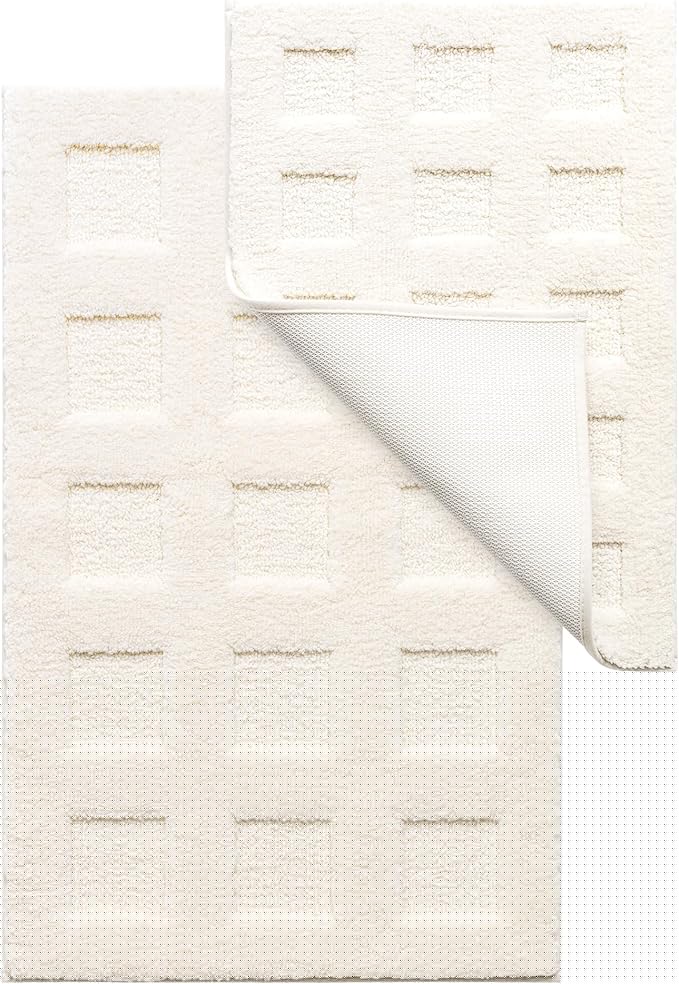 GRANNY SAYS Bathroom Rugs Sets 2 Piece, Super Soft Absorbent Microfiber Bath Mats for Bathroom Non Slip Washable,Waffle Bath Rugs Set for Shower Tub Toilet Decor (White, 16" x 24" + 20" x 32")
