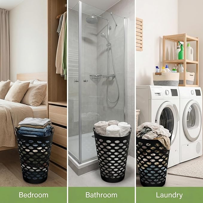 (3-PACK) Portable Round Plastic Laundry Basket, With a Capacity of 2.2 Bushels, Equipped with Handles, Easy to Clean, Suitable for Homes, Dormitories, Bathrooms and Laundry Rooms