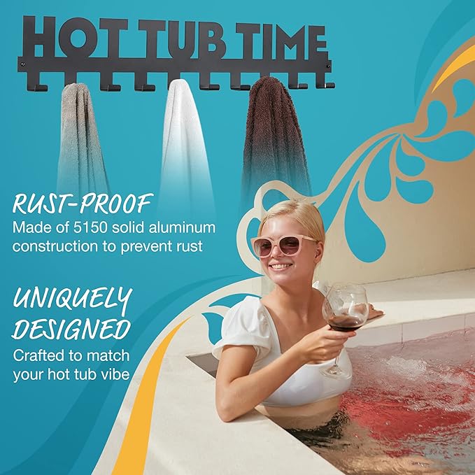 Star Splash Extra Large Hot Tub Towel Rack Outdoor – Rust Proof Outdoor Towel Hooks - Hardware Included - Hang Towels and Robes in Style – Upgrade Your Hot Tub Decor and Mudroom - Almost 3 Feet Long