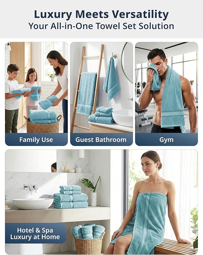 LANE LINEN Towel Sets for Bathroom - 18-Pack Zero Twist 100% Cotton Towels, 6 Bath, 6 Hand & 6 Washcloths, Soft & Highly Absorbent, Premium Hotel & Spa-Quality Design, Easy To wash - Blue