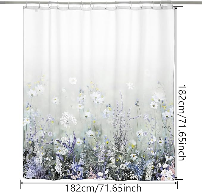 HMS Happy Memories Bohemian Plant Boho Floral Print Shower Curtain, Polyester Fabric Cloth for Bathroom Decor 72×72 Inch Standard Size with 12 Hooks, Also as Room Divider (Color 1)