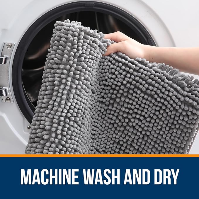 OLANLY Bathroom Rugs 50x30, Extra Soft Absorbent Chenille Bath Rugs, Rubber Backing Quick Dry, Machine Washable Bath Mats for Bathroom Floor, Tub and Shower, Home Decor Accessories, Grey