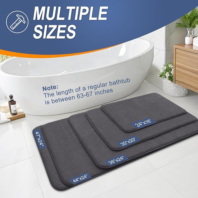 OLANLY Thick Memory Foam Bath Mat Rug 40x24, Extra Soft Absorbent Bathroom Rug, Quick Dry Bath Mats, Non-Slip, Machine Washable Carpet for Bathroom, Tub and Shower, Home Decor Accessories, Dark Grey