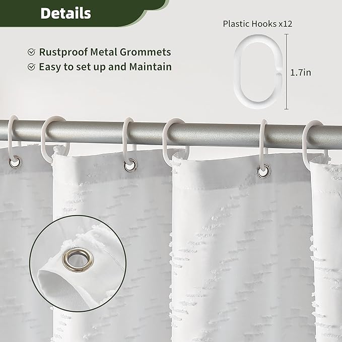 White Shower Curtain Fabric Boho Shower Curtain Cloth Textured Tufted Chevron Elegant Shower Curtains Waterproof for Bathroom 72" x 72"