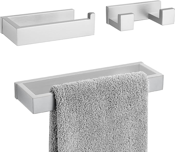 3 Pieces Brushed Nickel Bathroom Hardware Accessories Set,SUS304 Stainless Steel Towel Holder Set Towel Holder Robe Hook Toilet Paper Holder Wall Mounted