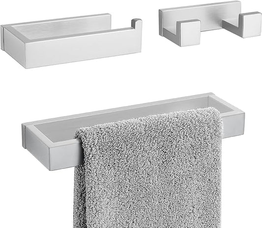 3 Pieces Brushed Nickel Bathroom Hardware Accessories Set,SUS304 Stainless Steel Towel Holder Set Towel Holder Robe Hook Toilet Paper Holder Wall Mounted