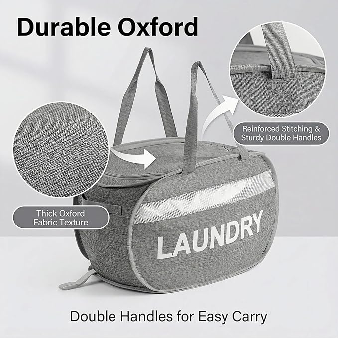 Foldable Laundry Basket with Zipper Lid, Reinforced Steel Ring Collapsible laundry hamper, 70L Breathable Mesh Dirty clothes hamper with Dual Handles for Home, Dorm, Apartment,Bedroom