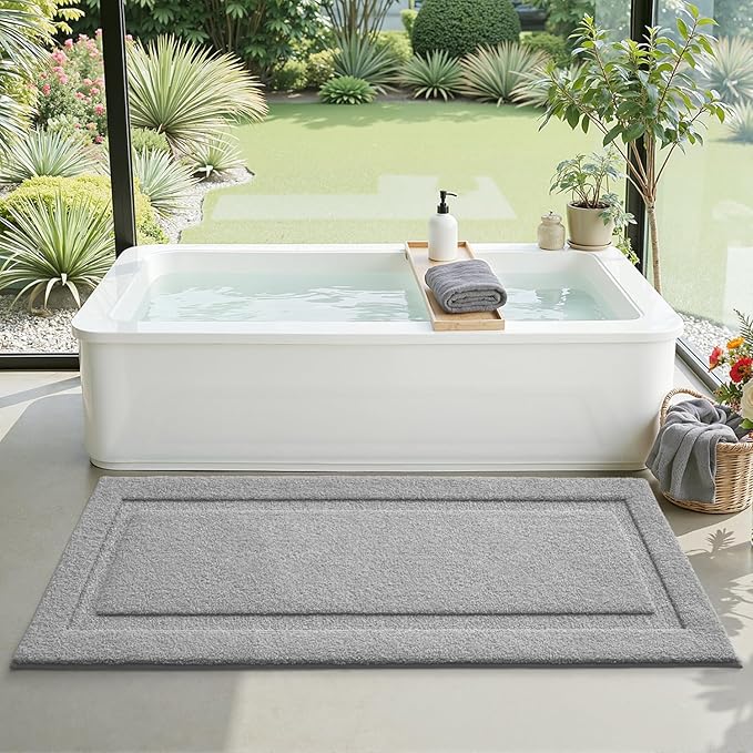 LUMI Extra Large Ultra Soft Bathroom Rugs Non Slip with Rubber Backing, Absorbent Washable Bath Mat Quick Dry, Upgraded Premium Microfiber Plush Carpet for Bathtub and Shower Floor, Grey, 24x60
