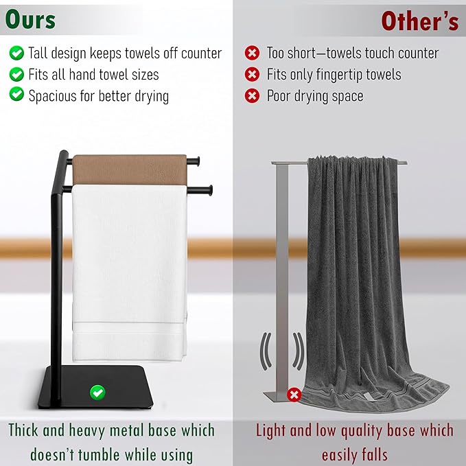 18" Premium Design Hand Towel Holder for Bathroom Towel Racks for Bathroom Freestanding Standing Towel Rack Bathroom Hand Towel Holder Countertop Towel Stand Toalleros para Baños Modernos