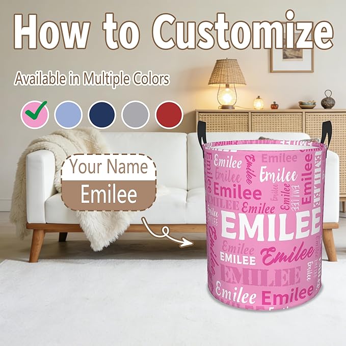 Custom Name Laundry Basket, Personalized Collapsible Laundry Hamper with Name for Bathroom Bedrooms, Customized Dirty Clothes Hamper Storage Basket Gifts for Kids Boys Girls Baby Men Women
